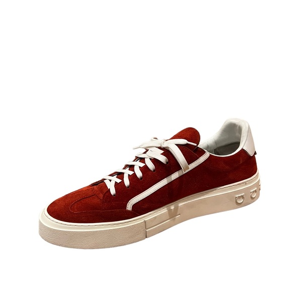 Salvatore Ferraragamo Mens Red Suede Laced Sneakers - Picture 2 of 8
